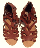Espirt sandals women size 5.5 strappy brown leather zip up back - £10.07 GBP