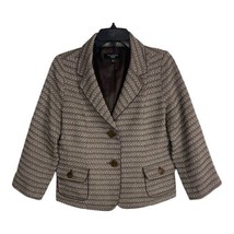 Talbots Womens Jacket Adult Size 10p Petite Brown Geometric Button Pocke... - $41.43