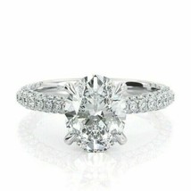 Solid 14k White Gold 2.30Ct Oval Cut Simulated Diamond Engagement Ring Size 6.5 - £205.53 GBP