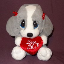 Puppy Dog Valentine's Day Love Me Gray White DanDee Plush Stuffed Animal 6" - $15.00