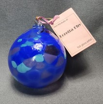 Loretta Eby Hand Blown Studio Art Glass Blue Confetti Ball Christmas Ornament 3&quot; - £23.19 GBP