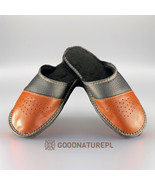 Men&#39;s leather Slippers with Fur PSF45\High-quality Handmade Home Shoes - $34.00