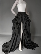 BLACK High Slit Skirt Gown Women Custom Plus Size Taffeta Maxi Evening Skirt image 7