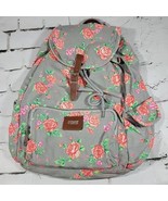 Victoria&#39;s Secret Pink Gray Floral Canvas Backpack Flaw Worn Strap  - $19.79