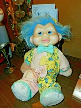 Troll Doll Magic Troll 1991 Applause Soft Body Washable Blue Hair Orig Clothing - £22.51 GBP