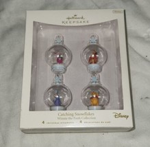 Set of 4 Hallmark Keepsake Winnie Pooh Catching Snowflakes Mini Disney Ornaments - £19.97 GBP