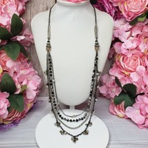 LOFT Rhinestone Gray White Glass Beaded Silver Tone Chain Necklace 32&quot; Long - £15.14 GBP