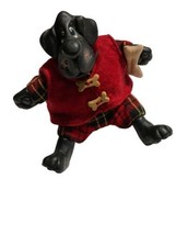 Russ Berrie Kathleen Critter Black Dog With bone Red Black Plaid Shelf Sitter - £7.73 GBP