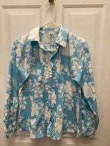 Foxcroft Women’s Sz 4 100% Cotton Blue Floral Button Up V Neck blouse - £15.56 GBP