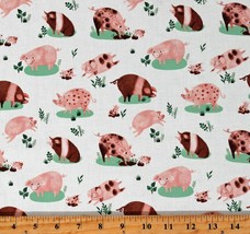 Cotton Pigs Piglets Playing in the Mud Farm Animals Fabric Print by Yard D367.54 - £10.35 GBP