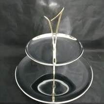 Large Kromex 2 Tier Serving Tray Vintage Chrome With Gold Tone Handle MCM - $67.68