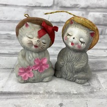 Giftco Porcelain Bell Ornament Anthropomorphic Gray Cats Set of 2 - £14.31 GBP