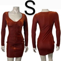 Velvet Corduroy Rust Red Burgundy Ribbed Button Decor Design Mini Dress~... - £23.73 GBP