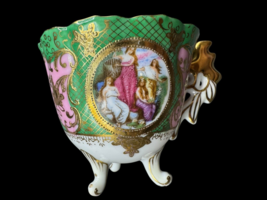 Chubu China Occupied Japan Victorian Mug Footed Victorian Green Gold 2&quot; - $16.00