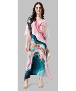 Indian Printed Feather Blue Multi Kaftan Dress Women Nightwear - £23.30 GBP