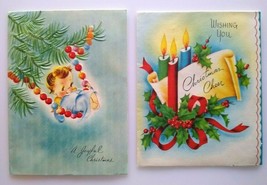 Christmas Greeting Cards Lot Of 2 Vintage Cute Baby Swinging From Tree 1946 - £5.81 GBP