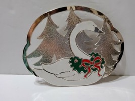 CHRISTMAS GOOSE SWAN FOOTED HOT PAD TRIVET WM. A ROGERS 2 TONE  - $13.99