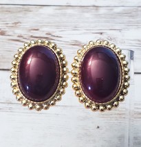 Vintage Clip On Earrings Large &amp; Chunky Statement Brown with Gold Tone Halo - £11.74 GBP