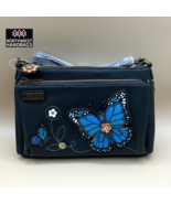 BLUE BUTTERFLY DELUXE CROSSBODY PURSE BAG NAVY CHALA - $56.93