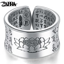 ZABRA 999 Silver Ring Men Buddhist Heart Sutra Signet Ring Vintage Opening Adjus - £37.45 GBP