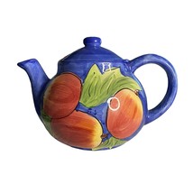 Ceramic Blue Teapot with Peaches Design - £15.03 GBP