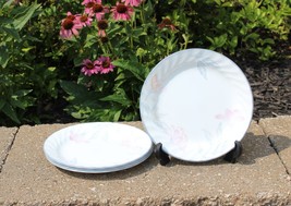 Set 4 Corelle PINK TRIO Snack Bread Dessert Plates 7 1/4&quot; Swirl Flowers Mint! - £17.96 GBP