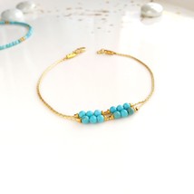 Gold filled chained turquoise bracelet,delicate dainty gold bracelet,gemstone tu - £34.75 GBP