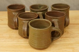 Vintage Studio Pottery 6PC Lot Brown &amp; Green Glaze Wheel Thrown Coffee Tea Mugs - £43.46 GBP