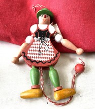 Vintage Made In Austria Wooden Pull Christmas Ornament Original Hang Tag - £23.59 GBP