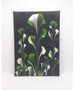 Green &amp; White On Black Calla Lillies 5x7 Abstract Original Painting - £7.65 GBP