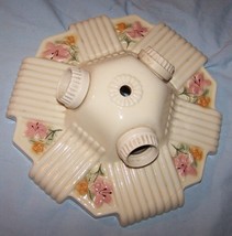 Vintage Porcelier Floral Porcelain 3 Bulb Ceiling Flush Mount Light Fixt... - £54.55 GBP