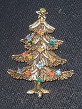 Vtg Signed Art Christmas Tree Frosty Snow Enamel Rhinestone Pin Brooch RARE - $111.99