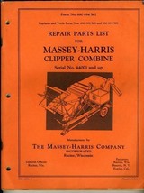Massey Harris Clipper Combine Repair Parts List 1951  Form No. 690 094 M2 - $14.85