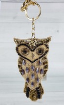 Beaded Owl Gold Embroidered 4&quot; Keychain Fob Figure Velvet Backing Swivel... - £11.78 GBP