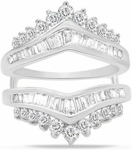 1.25Ct Round &amp; Baguette Diamond Enhancer Guard Ring 14K Solid White Gold Plated - £64.32 GBP