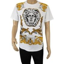 Men LAVERITA European Fashion Crew Shirt Short Sleeve Medusa Floral 93361 White image 3