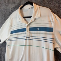 Travis Mathew Polo Shirt Mens Extra Large White Striped Performance Golf... - $14.43