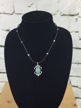 Chaps Necklace Silver Toned Faux Turquoise Rope Beautiful - £11.66 GBP