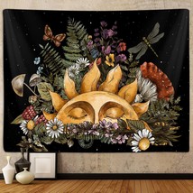 Boho Sun Tapestry For Bedroom Aesthetic, Trippy Vintage Hippie Mushroom Botanica - £16.69 GBP