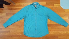 Express Teal Turquoise Fitted Long Sleeve Button Front Down Up Shirt XL ... - £15.89 GBP