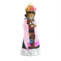 FRIDA CATLO CHRISTMAS TREE ORNAMENT 6.5&quot; Glass Adorable Cat Mexican Arti... - $27.95