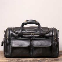 Nesitu High Quality Large Big Vintage Brown Black Genuine Leather Business Men T - £174.81 GBP