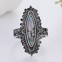 Hot Sale Bohemia  Vintage Rings for Women Luxury Inlaid Big Rainbow Stone Rings  - £7.55 GBP
