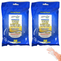 2 Pack Travel Wet Wipes Antibacterial Moist Hand Cleaning Citrus Scent 64 Count - £16.69 GBP