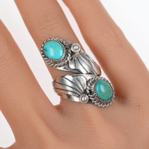 sz8.5 Adjustable Vintage Native American silver ring with two turquoise - £67.18 GBP