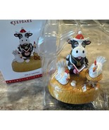 Hallmark Tree Ornament Moo-ey Christmas Barnyard Cow Chickens 2016 Sound... - $19.80