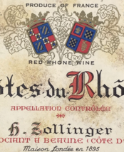 VTG H Zollinger Cotes du Rhone Red Wine Bottle Label France 5x3.5 - $23.21