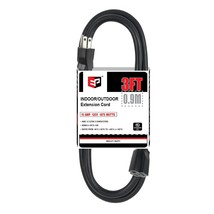 3 Ft Outdoor Extension Cord - 12/3 Sjtw Heavy Duty Black Extension Cable... - £12.86 GBP