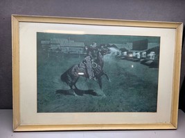 Vtg. Framed Reproduction Frederic Remington Painting &quot;An Argument Town Marshall&quot; - £22.37 GBP