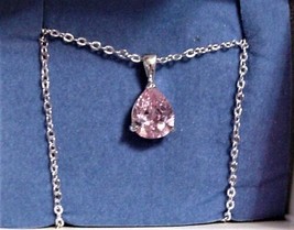 Avon Perfect Pear Pink Cz Silver Pendant Necklace Nib - $39.95